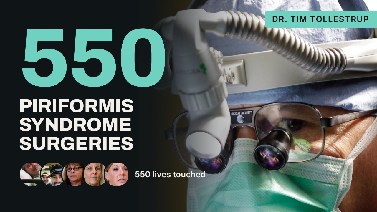 Dr. Tim Tollestrup in surgical loupes and headlight, marking 550 piriformis syndrome surgeries at Nevada Nerve Surgery in Henderson, Nevada